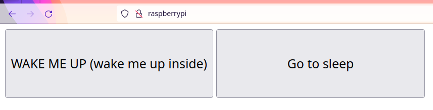 The very large buttons saying 'WAKE ME UP (wake me up inside)' and 'Go to sleep'